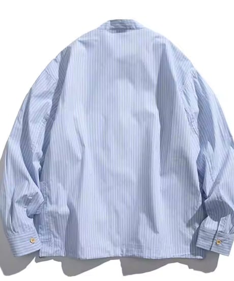 Pale Stripe Band Collar Pullover Shirt