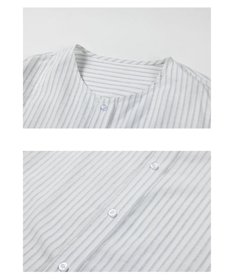 Collarless Stripe Short Sleeve Shirt