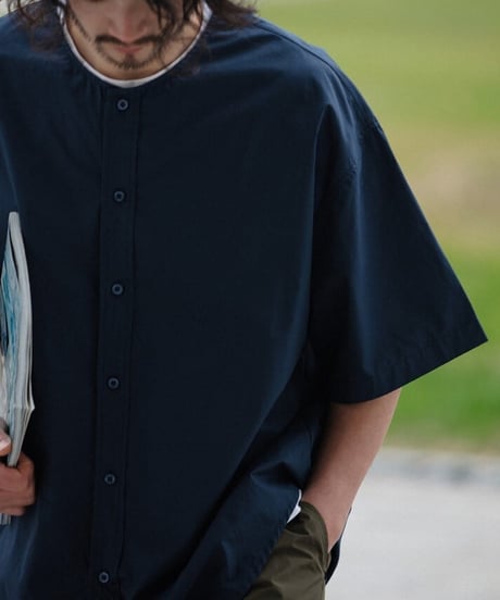 Plain Collarless Short Sleeve Shirt / 3color