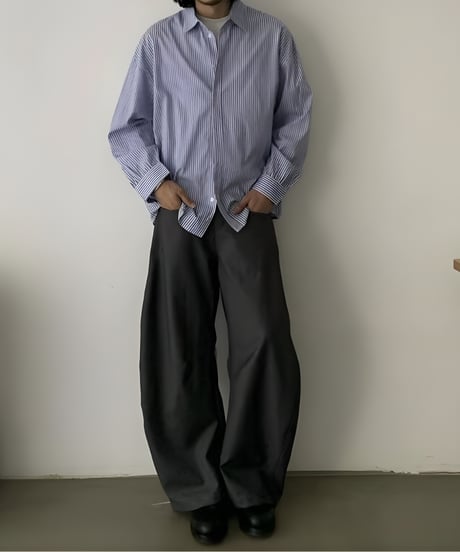 Retro Curved Wide-Leg Pants / 2color