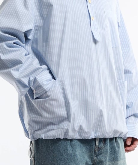 Pale Stripe Band Collar Pullover Shirt