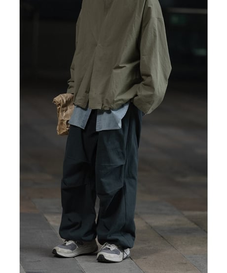 Drawstring Knee Pleated Baggy Easy Pants / 4color