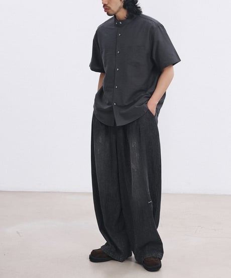 Shrink Band Collar Wide Form Shirt  / 2color