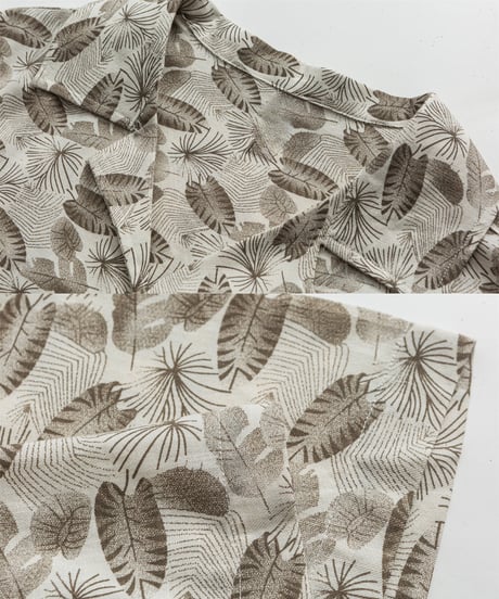 Botanical Pattern Open Collar Relaxed Shirt