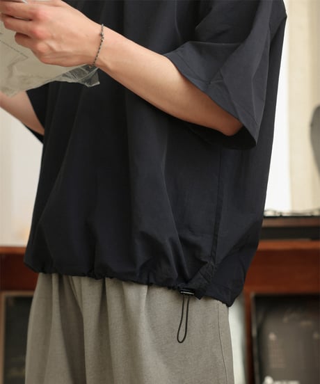 Drawstring Round Collar Pullover / 2colors