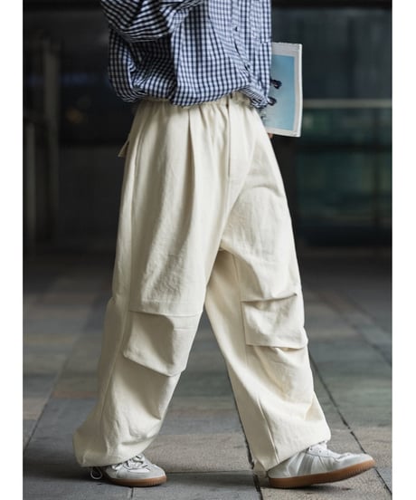 Drawstring Knee Pleated Baggy Easy Pants / 4color