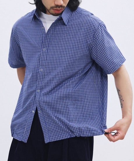 Box Silhouette Blue Check Wide Shirt