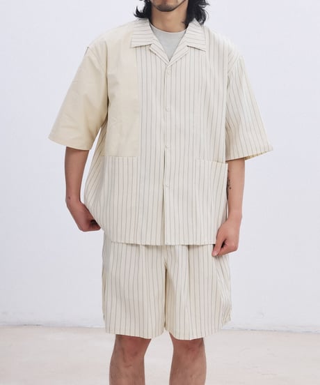 Bi-Stripe Big Pocket Open Collar Shirt