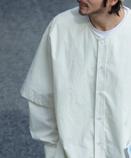 Plain Collarless Short Sleeve Shirt / 3color
