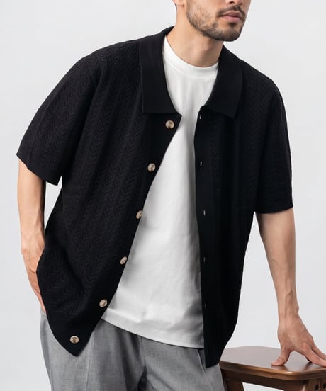 Cable Knit Shirt Cardigan / 2colors