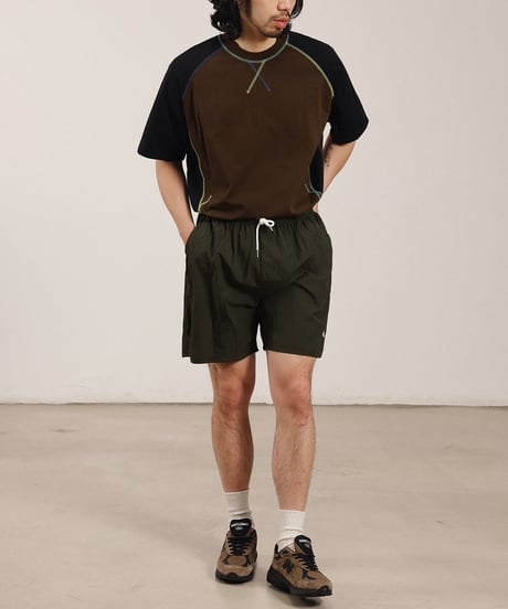 Color Stitch Wide Raglan Sleeve T-Shirt  / 2color