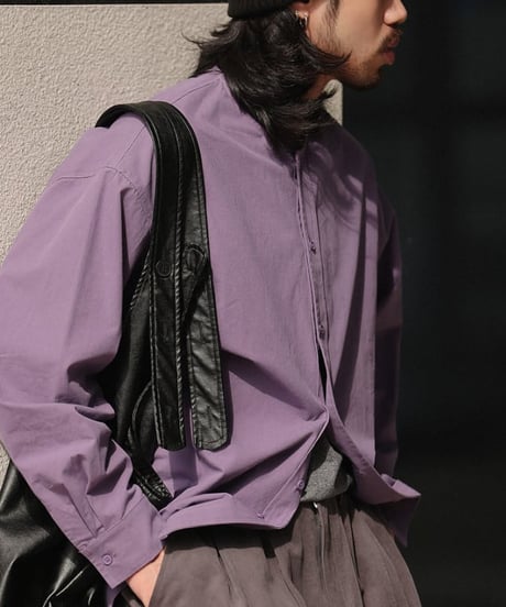 Plain No-collar Wide Form Shirt / 4color