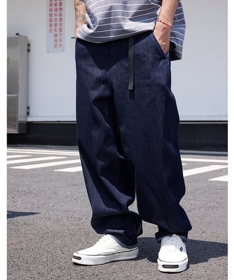 Belted Wide Tapered Denim Pants / 3color