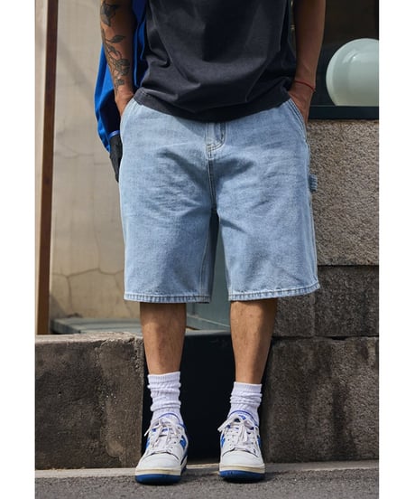 Baggy Silhouette Washed Denim Short Pants / 3color