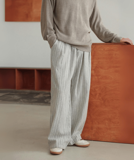 Retro Beige Striped Lounge Pants