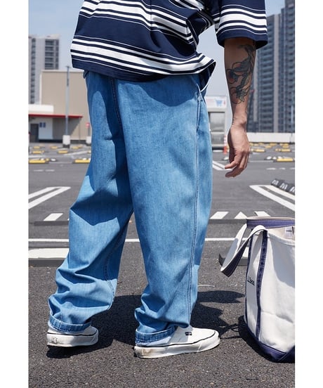 Belted Wide Tapered Denim Pants / 3color