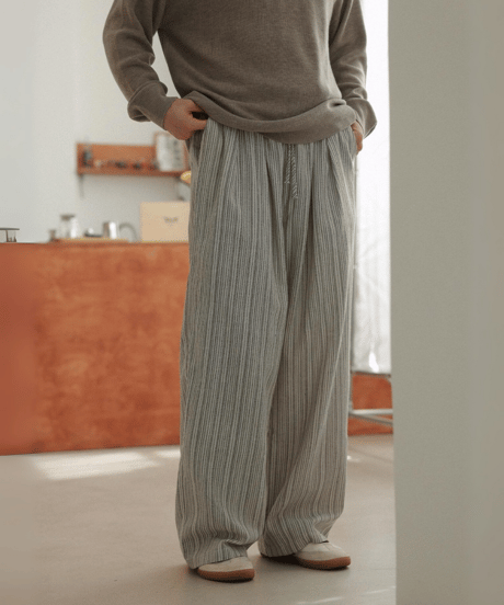 Retro Beige Striped Lounge Pants