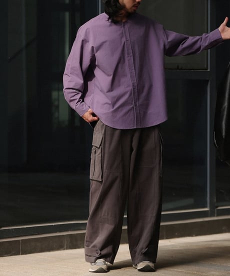 Plain No-collar Wide Form Shirt / 4color