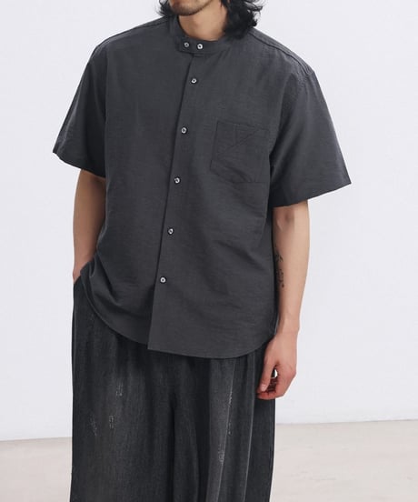 Shrink Band Collar Wide Form Shirt  / 2color