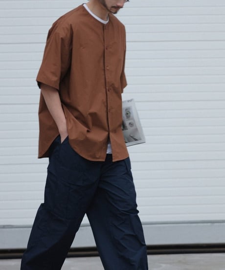 Plain Collarless Short Sleeve Shirt / 3color