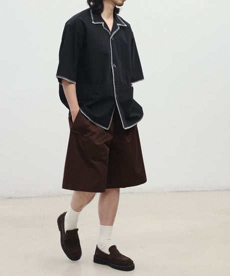Stitch Piping Open Collar Wide Shirt  / 2color