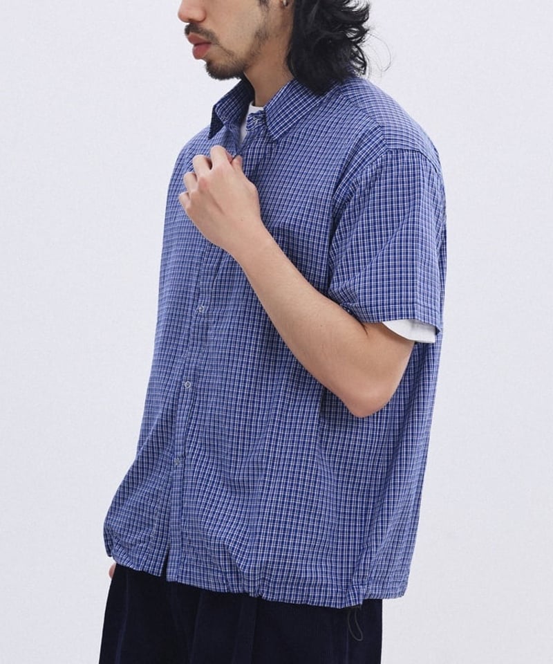 Box Silhouette Blue Check Wide Shirt | keels