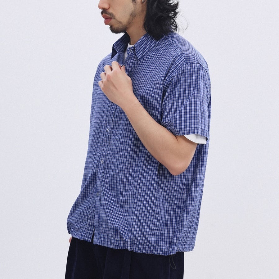 Box Silhouette Blue Check Wide Shirt | keels