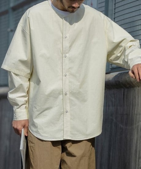 Plain Collarless Short Sleeve Shirt / 3color