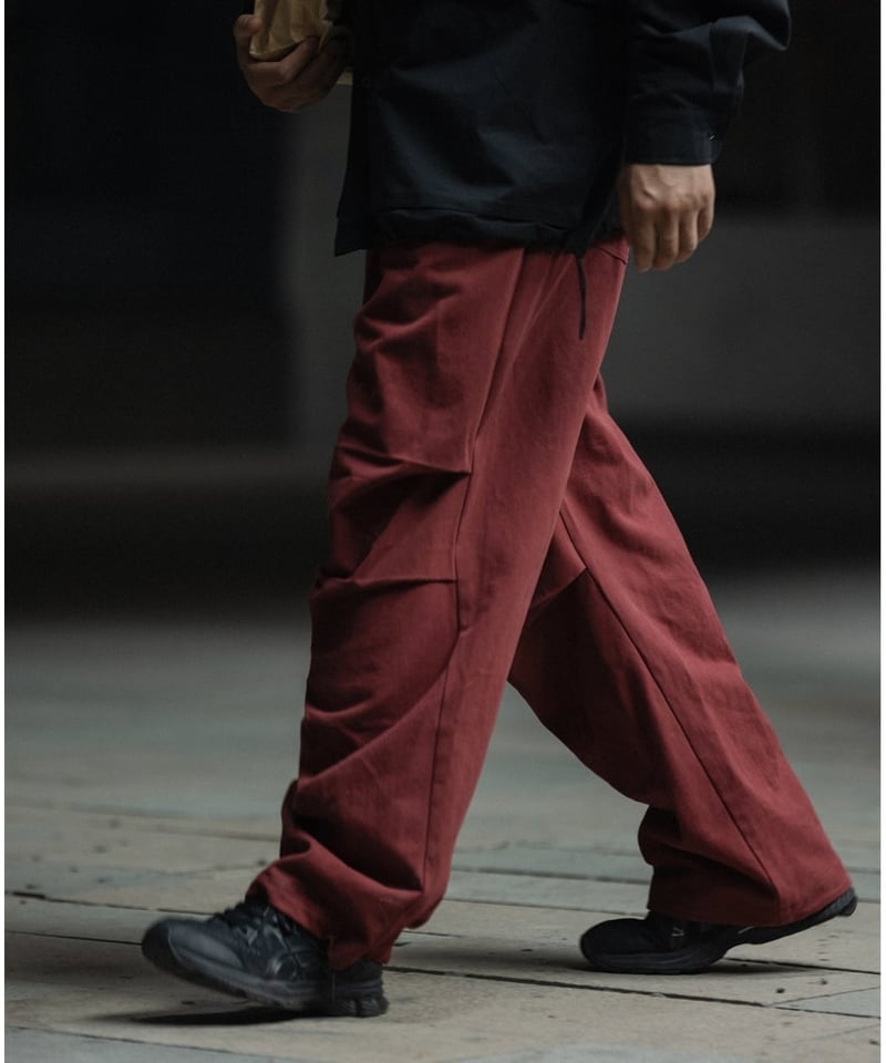 Drawstring Knee Pleated Baggy Easy Pants / 4col