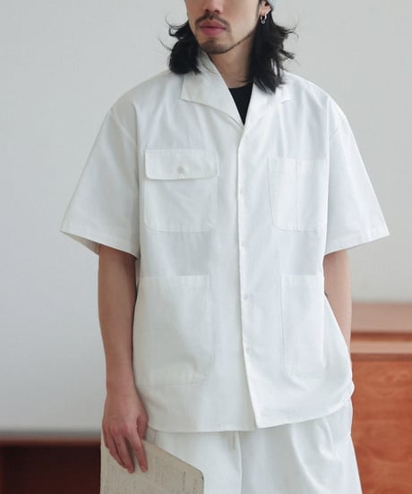 Open Collar 4-Pocket Drape Shirt / 3color