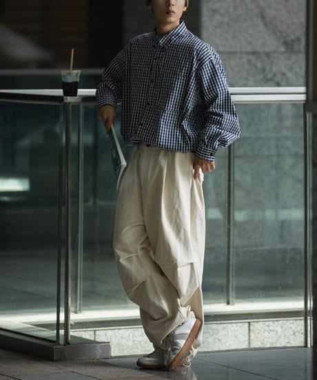 Drawstring Knee Pleated Baggy Easy Pants / 4color