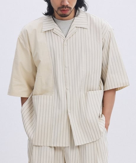 Bi-Stripe Big Pocket Open Collar Shirt