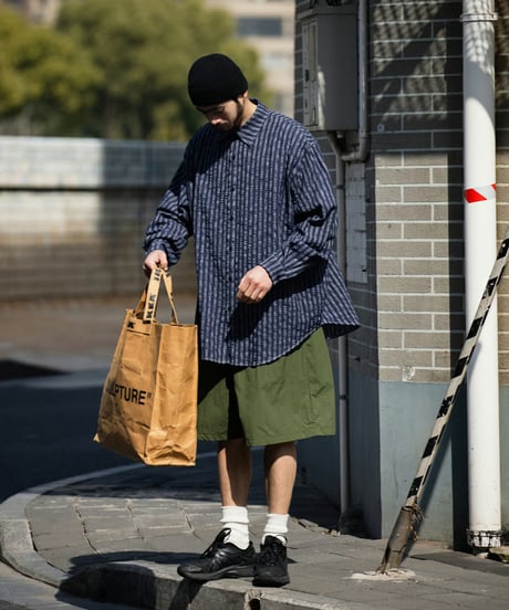 SEERSUCKER OFF-SHOULDER SHIRT / 2COLORS