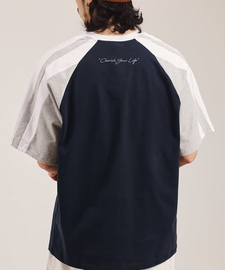 Raglan Border V-neck T-shirt  / 2color