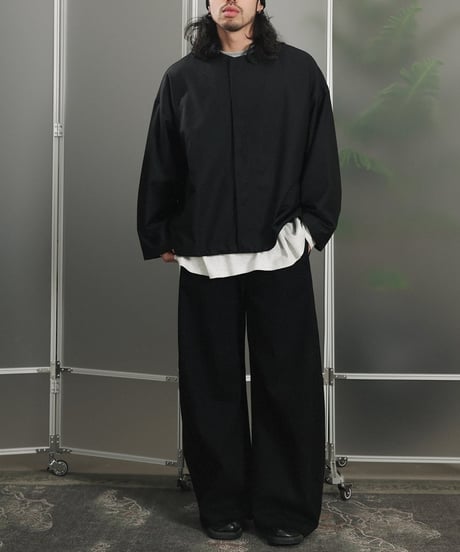 Collarless Loose-Fit Zip Jacket / 2color
