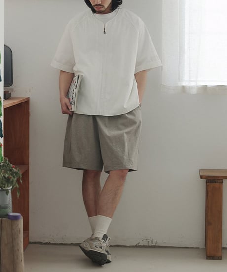 Wide Silhouette No-Collar Zippered Shirt / 5color