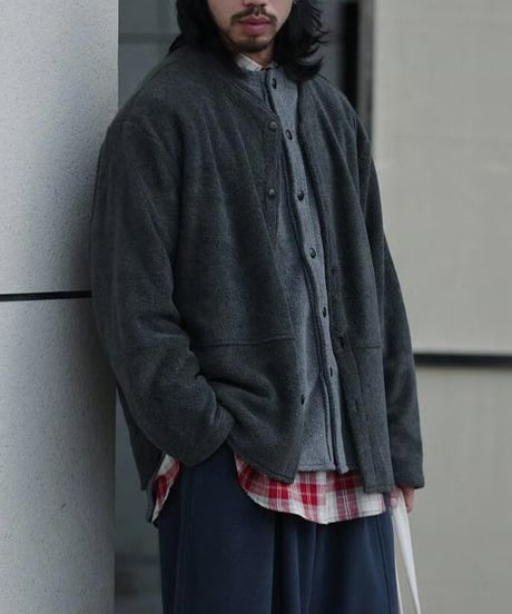 Stand Collar Fleece Button-Up Jacket