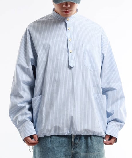 Pale Stripe Band Collar Pullover Shirt