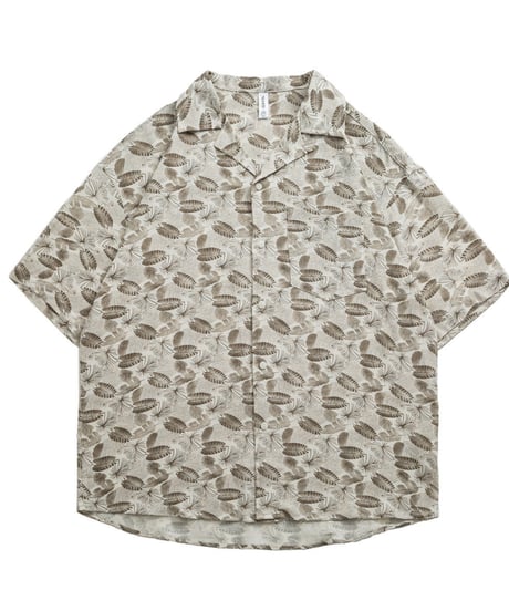 Botanical Pattern Open Collar Relaxed Shirt