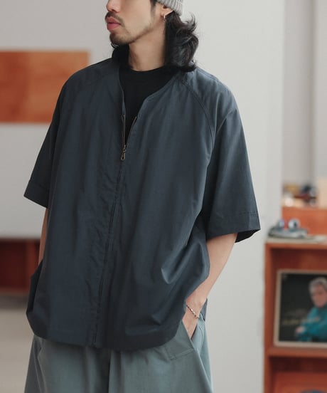 Wide Silhouette No-Collar Zippered Shirt / 5color