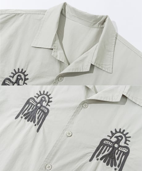 Embroidered Open Collar Relaxed Shirt  / 2color