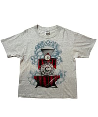 【古着】USA製 90's Hanes 両面蒸気機関車プリントTシャツ