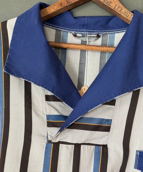 60~70's shawl collar stripes shirt