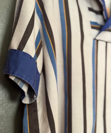 60~70's shawl collar stripes shirt