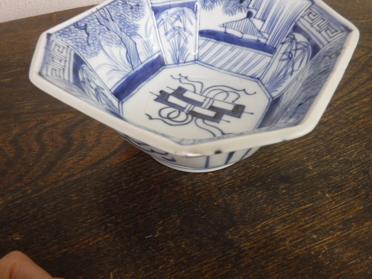 鉢 八角 丼 染付 草花文様 雷文 歪み 鉢 八角 丼 染付 草花文様 雷文 歪み - メルカリ