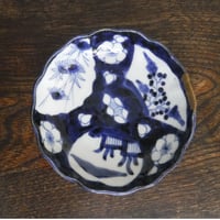 伊万里　染付　草花文絵窓小皿4（金継）