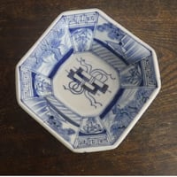 古伊万里　染付　巻物草木文八角鉢A　江戸後期（銀継）