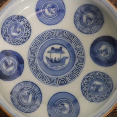伊万里　染付 十二支騎馬舟人物図小皿F