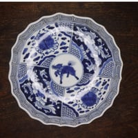 古伊万里　染付　獅子唐草文皿A　江戸期
