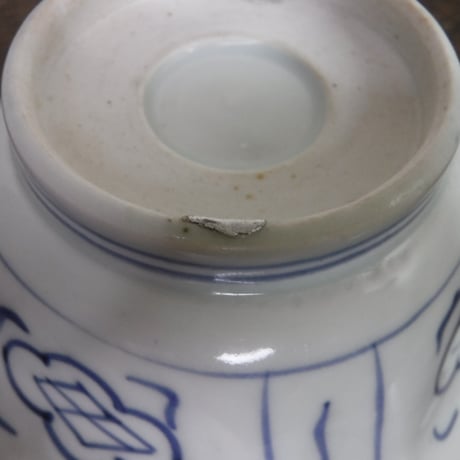 古伊万里　染付　巻物草木文八角鉢A　江戸後期（銀継）